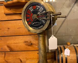 Vintage brass throttle for a veteran seafarer/collector.