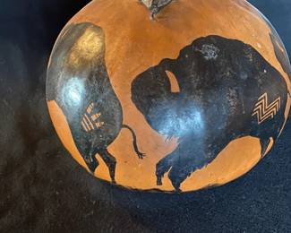 Artist signed Native American painted gourd.
