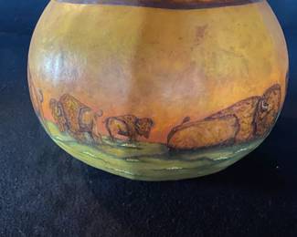 Beautiful and unusual Native American painted gourd. Signed by artist.
