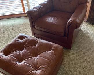Drexel leather chair and ottoman.