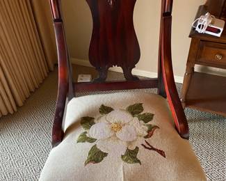 Antique chair with needlework seat. Pretty!