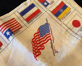 Silk handkerchief with national flags marked 1890 - remarkable that it has survived intact.  