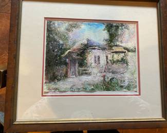 This is an original painting that we believe is an oil on paper, cut, matted, and framed accordingly.  The artist signature is the next picture shown.  See the left hand side of this picture.