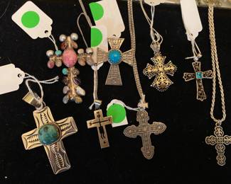A seletion of cross necklaces  - all sterling.