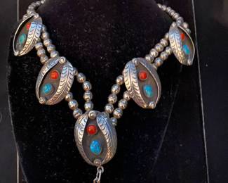 Nice coral and turquoise Native American necklace