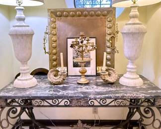 Antique iron table with marble top