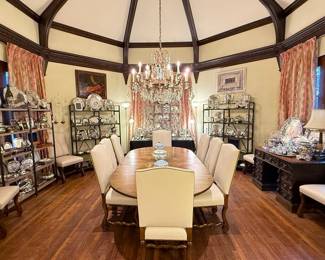 “The Sterling Room”!  An entire dining room filled with sterling silver and fine silver plate.  Large dinging room table and a set of (12) leather chairs