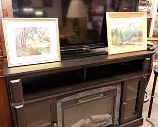 Electronics and related items. Black espresso electric fireplace/T.V. cabinet and Emerson flat screen w/remote