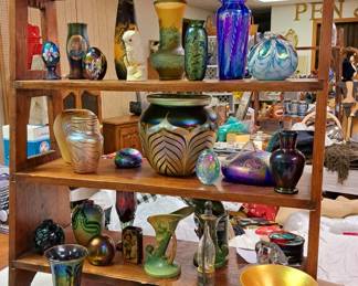 Large, large selection of glassware. Art glass vases, lamps and jardinieres. Lundberg, Fenton, Herd