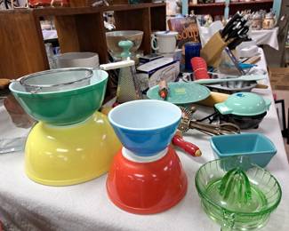 Much kitchenware-modern and vintage.  Pyrex 