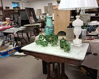 Antique white marble top parlor table