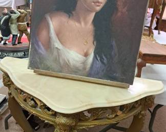 Vintage French Giltwood marble top  wall table