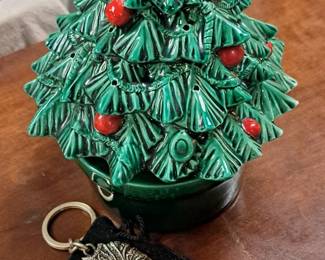 Coogi keychain w/ pouch and 9" vintage Christmas tree music box 