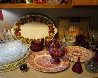 cranberry glass, cut glass, platter