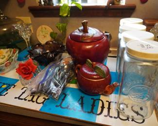Cookie jar, tea pot, canister jars