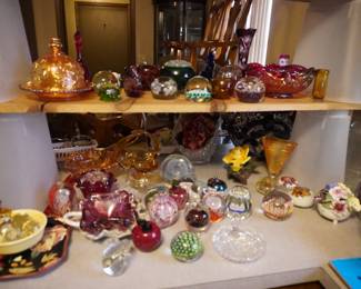 Paperweights, Marigold, ruby, cranberry glass-Fenton, Carnival, Depression, Imperial and more