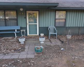 flower pots, bench