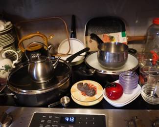 skillet, pots and pans, tea kettle,