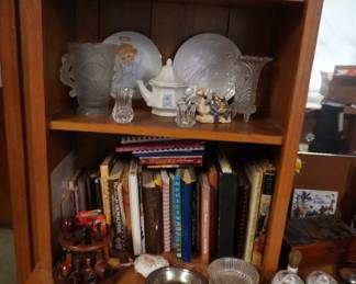 cookbooks, figurines, tea pot