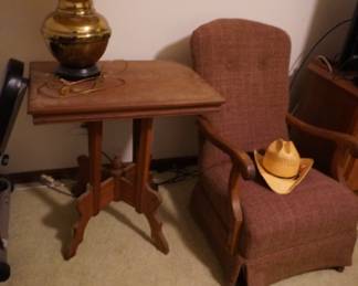 rocker, hat, lamp, Eastlake style table