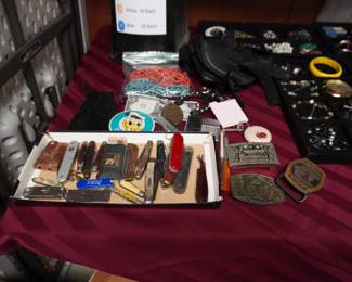 pocket knives, belt buckles