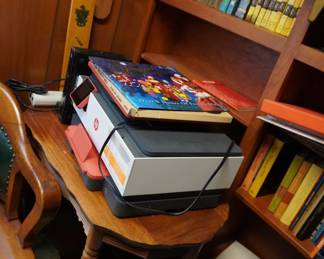 printer, books, table, printer