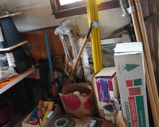 Christmas trees, slide projector, slide carousels, blocks