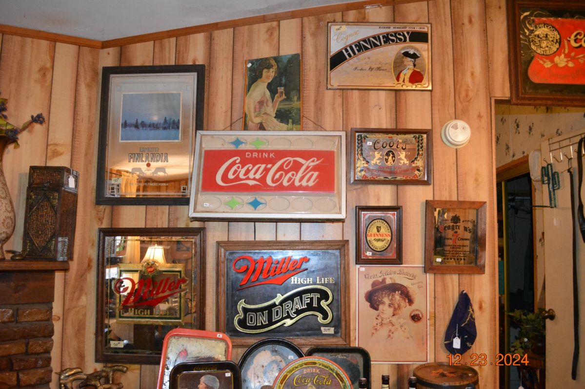 Vintage advertising signs beer, liquor and coca cola