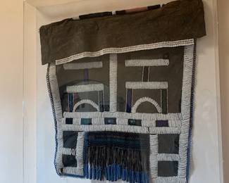 Vintage Ndebele beaded apron in acrylic frame