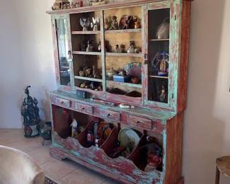 Rustic painted 2 piece cabinet, 6' high, 5 1/2' wide