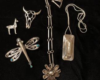 Vintage sterling silver jewelry, various makers