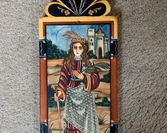 Marie Cisneros Sena Santa Barbara retablo with 23K gold leaf, 2003