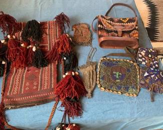 Vintage camel bag, antique beaded Victorian bags, and more