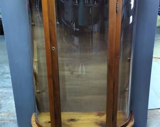 Curved Glass Curio Cabinet With Wood Shelves, 58" x 35" x 15"