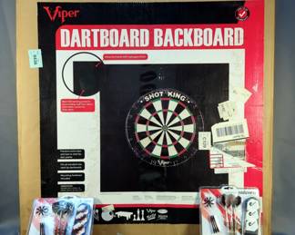 GLD Products Viper Dartboard Backboard, Item #41-0602, In Original Box, Unicorn Steel Tipped Darts And Unbranded Darts