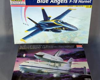 Revell Blue Angels F-18 Hornet Model Kit, 1/48 Scale And Academy Space Shuttle & Nasa Transport Model Kit, 1/288th Scale, Believed To Be Full Kits
