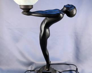 Art Deco "Lean Back Yoga" Table Lamp, 28" Tall, Powers On