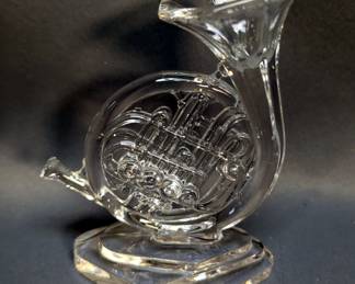 Jules Lang Pedestal Bowl With Candle Holders, Rd No 799042, Crystal Vase, 7" x 4" x 4" And Glass French Horn, 5"