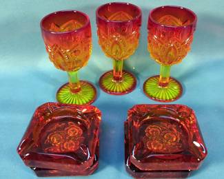 UV Reactive Glassware Including Ash Trays, Candlestick Holders, Goblets And More, Total Qty 10