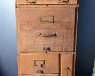 Antique Multi Drawer File Cabinet, 53" x 16" x 19.5"