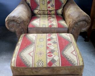 Broyhill Furniture Rolled Arm Chair With Nail Head Trim, 35" x 46" x 39" And Matching Ottoman, 18" x 23" x 29"