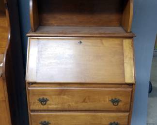 Slant Front Secretary With Open Bookcase Top And 3 Drawers, 58" x 28" x 16"