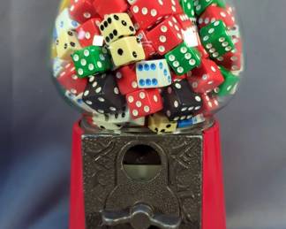 Counter Top Bubble Gum Machine Filled With Dice, 11" Tall And Glass And Plastic "In Case Of Emergency" Shot Dispenser, 11" Tall