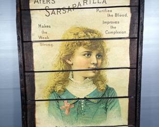 Ayers Sarsaparilla Advertisement Art On Distressed Board, 36" x 24" 