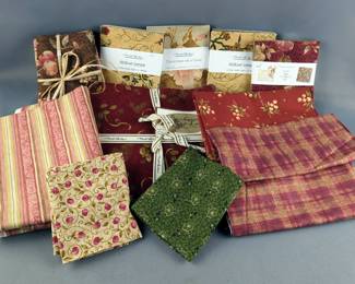 Cotton Quilters Samplers Including Moda "Wildflower Seranade", "Collections For A Cause", And Benartex Cider Mill Road 5" x 5" Squares, Cider Mill Fat Quarters, Moda Winter Berries - 1 Yard, "Birchwood Lane" 10" Layer Cake Blocks, And More