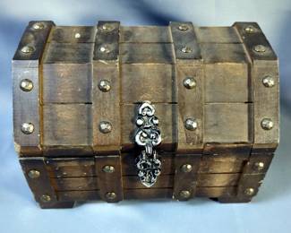 Dresser Boxes Including Rattan, 11" x 12" x 7", Wood Treasure Chest, 7" x 10" x 7" And Metal Accent Jewelry Box, 4.5" x 8" x 5"