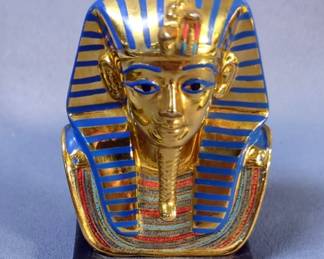 African Violet Sculpture, Approx 4" x 5", Egyptian Brass Tray, King Tut Bust, Egyptian Ceramic And Terrra Cotta Plates, 7", Brass Ashtray And More