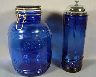 Glass Straw Dispenser, 11" And Cracker Barrel 4 Qt Lidded Glass Jar, 10.5"