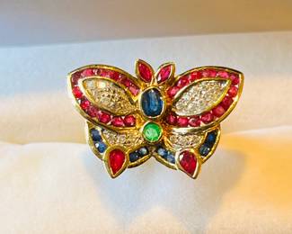 14k gemstone butterfly ring. 