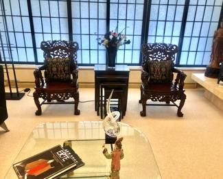 Pair of finely carved Chinese rosewood chairs